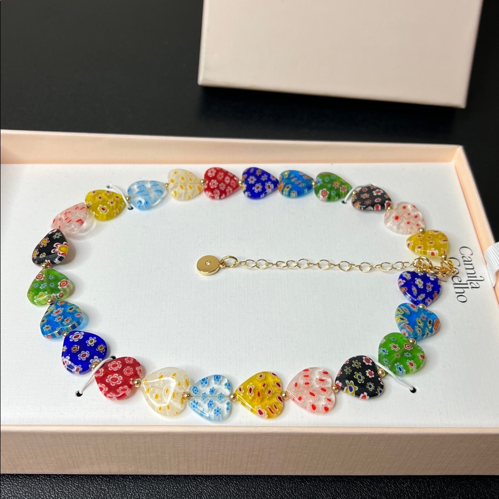Camila Coelho | Multicolor Glass Heart Necklace - Picture 7 of 8